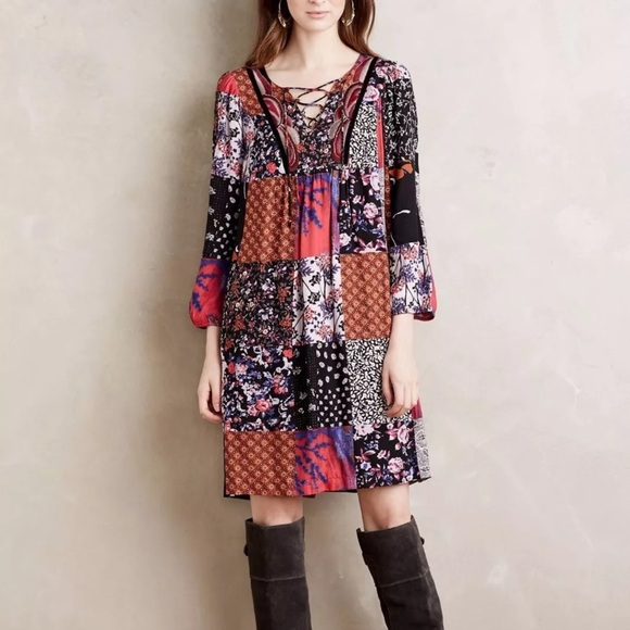 Dresses & Skirts - Anthropologie arcata patchwork dress with lace up front